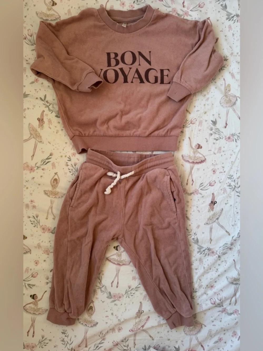 Rylee + Cru Bon Voyage Pink Mauve Terry Sweatshirt Set - sz 2-3 Toddler Girls
